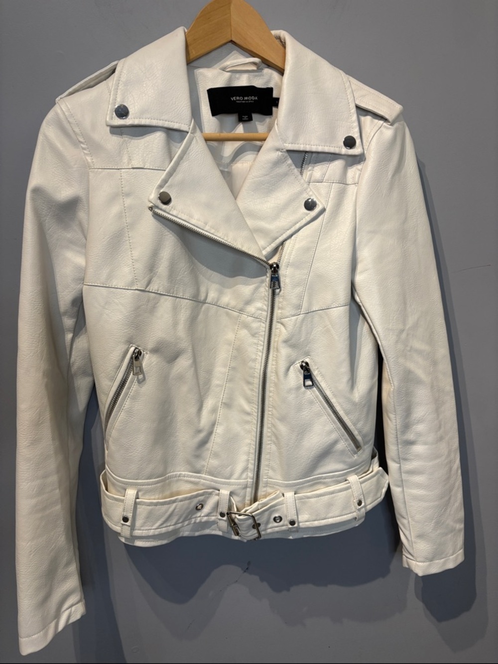 Vero Moda Vegan Leather White Moto Jacket - Picture 2 of 7